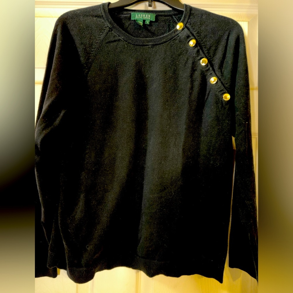 Lauren‎ Ralph Lauren Y2K 90s Women's Black Knit Crew Neck Pullover Size XL EUC